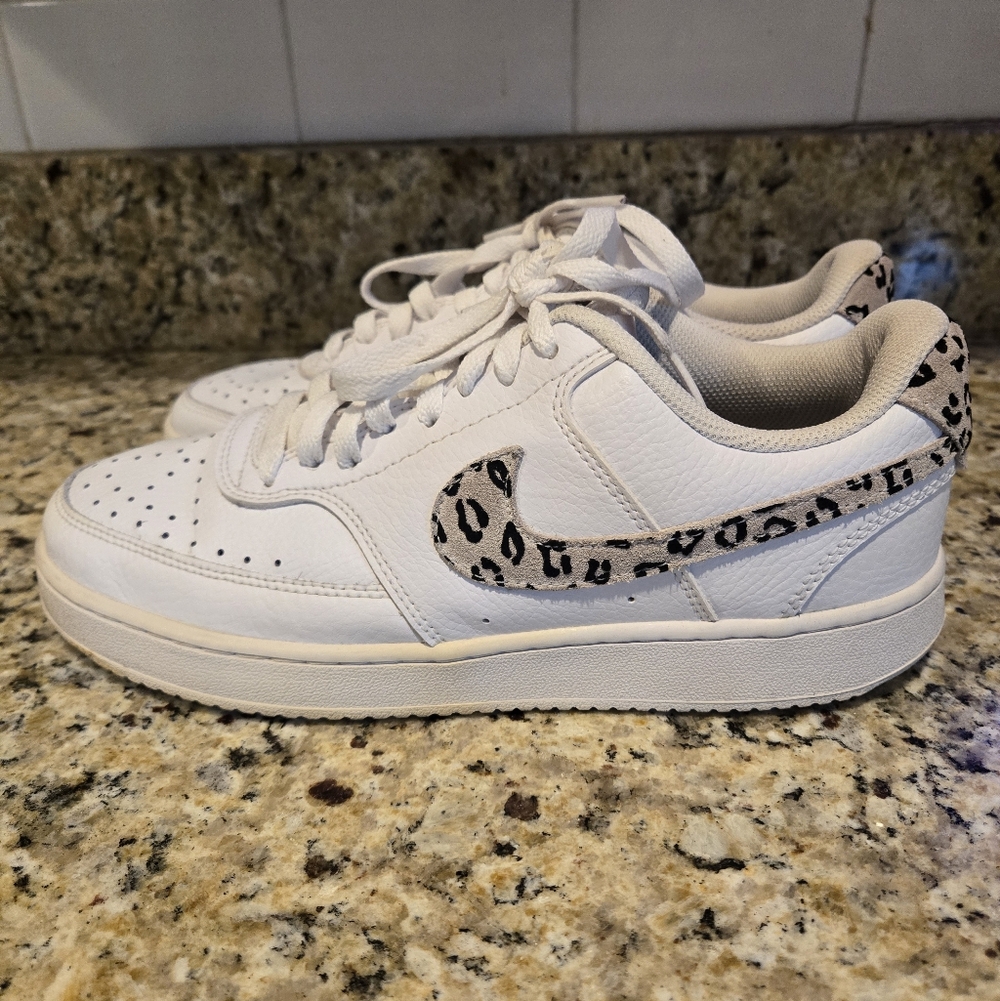 Womens Nike Court Vision Low Sneaker 9.5 Leopard Print